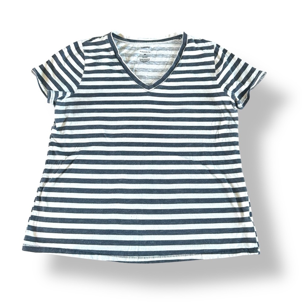 [Sonoma] BOGO $1 White & Gray Striped V-Neck Tee